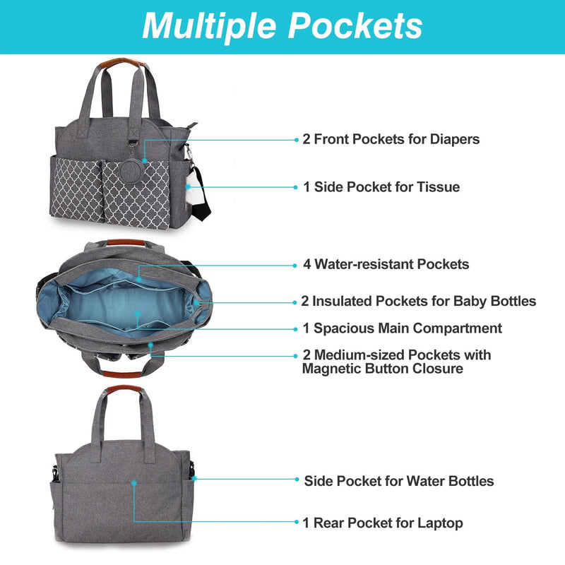 Multifunctional Diaper Changing Tote Bag with Adjustable Messenger Strap Bags & Travel - DailySale