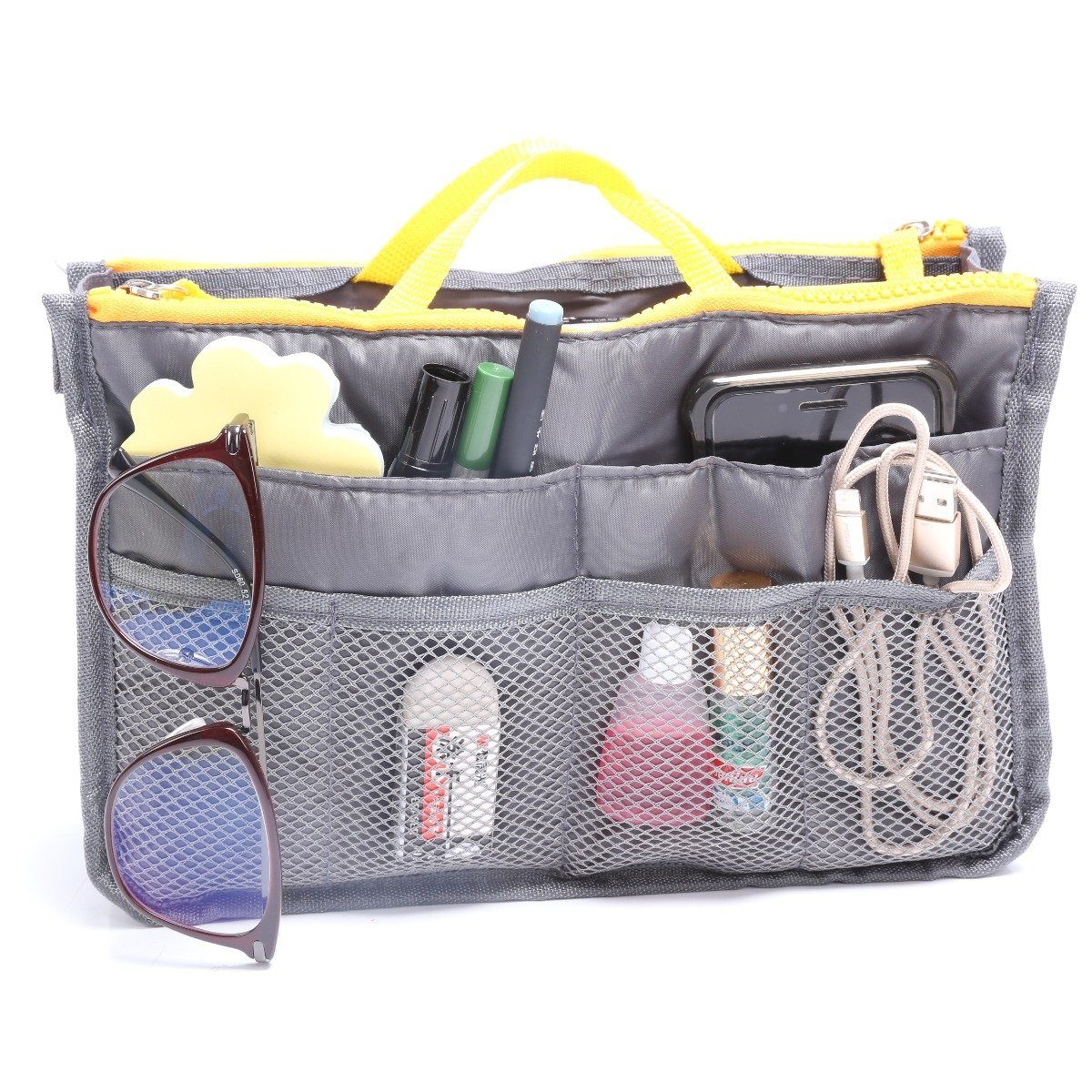 Multiple Pockets Cosmetic/Purse Organizer Bag Home Essentials Gray - DailySale