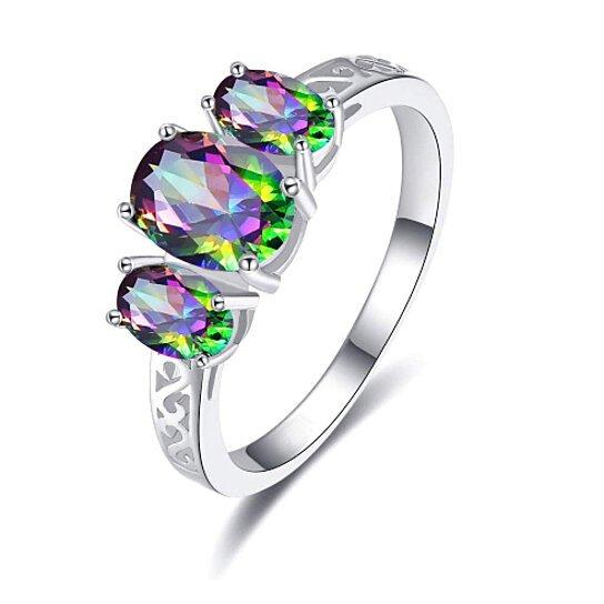 Mystic Topaz Tri Stone Gemstone Ring Rings 6 - DailySale