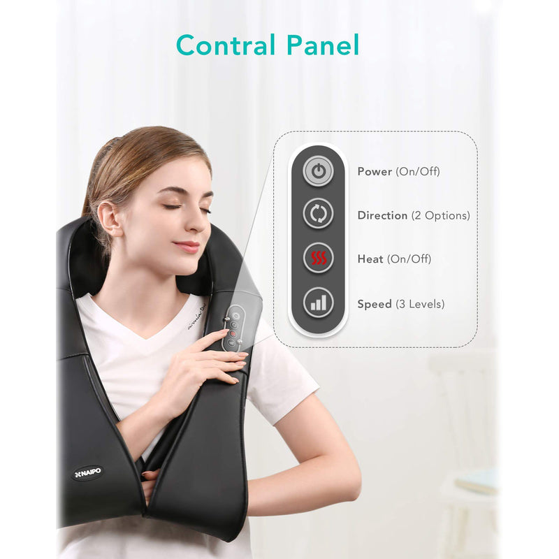 Naipo Shiatsu Back and Neck Massager with 3 Levels Adjustable Heating Wellness - DailySale
