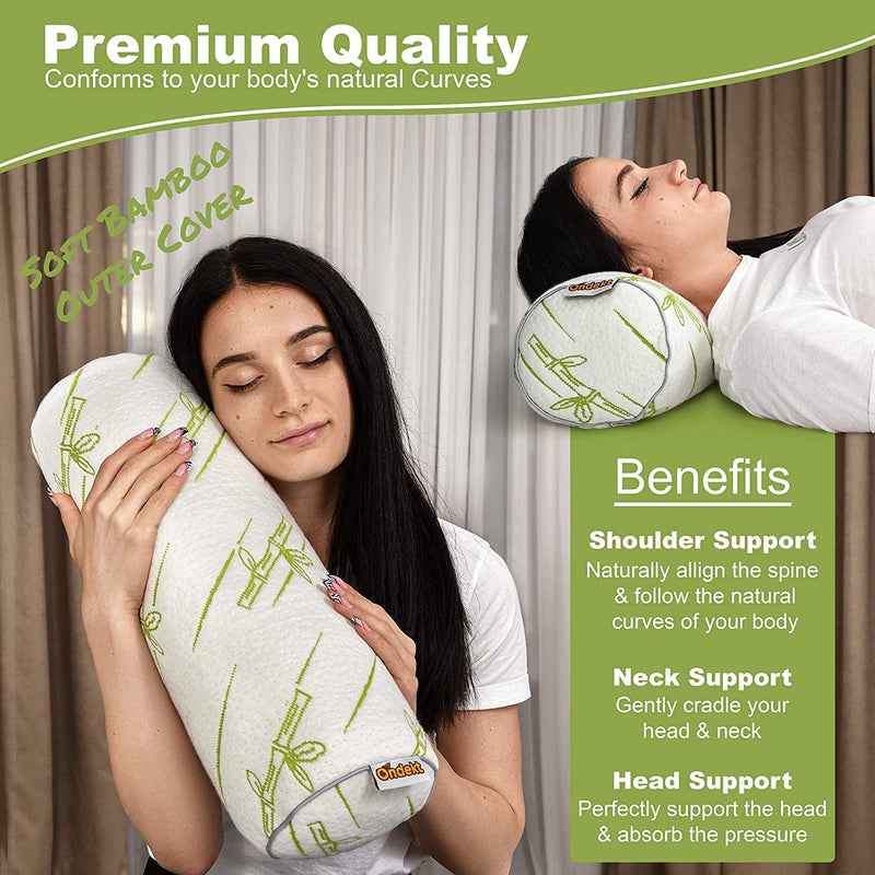 Neck Roll Pillow with Blue Shredded Foam Filling for Sleeping or Support Bedding - DailySale