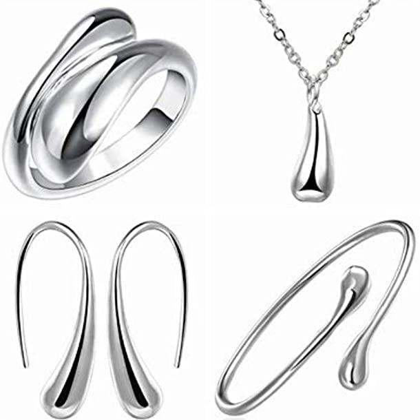 Necklace Ring Hook Oval Earings Set Necklaces Silver - DailySale