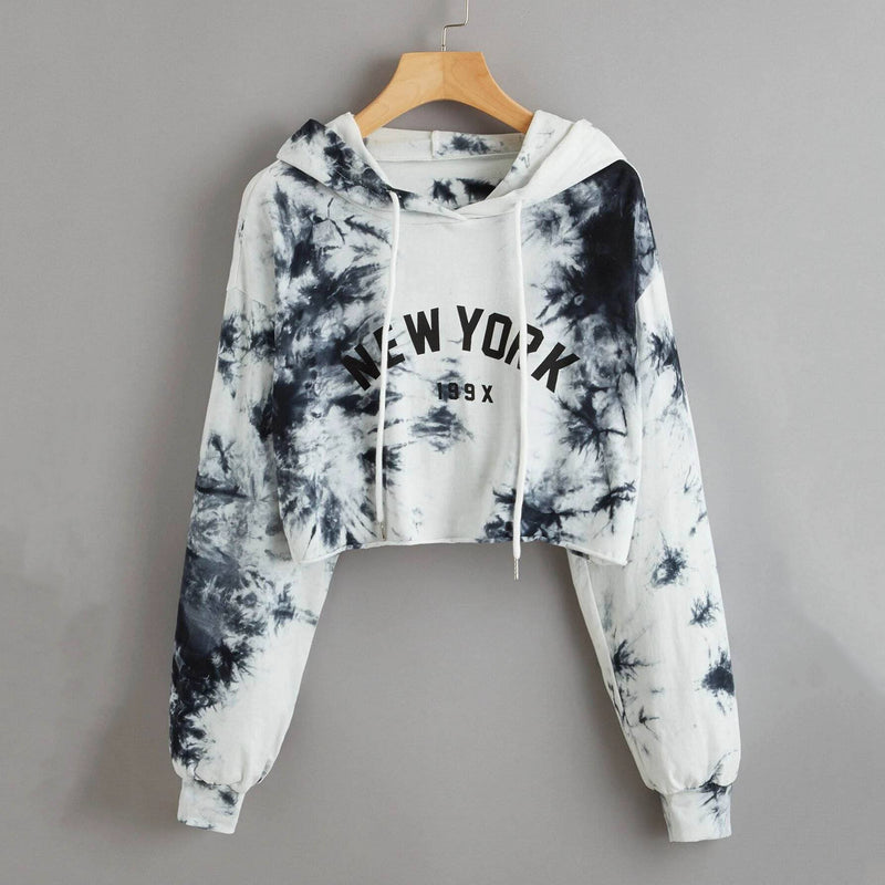 New York Graphic Tie-Dye Cropped Hoodie Women's Clothing S - DailySale