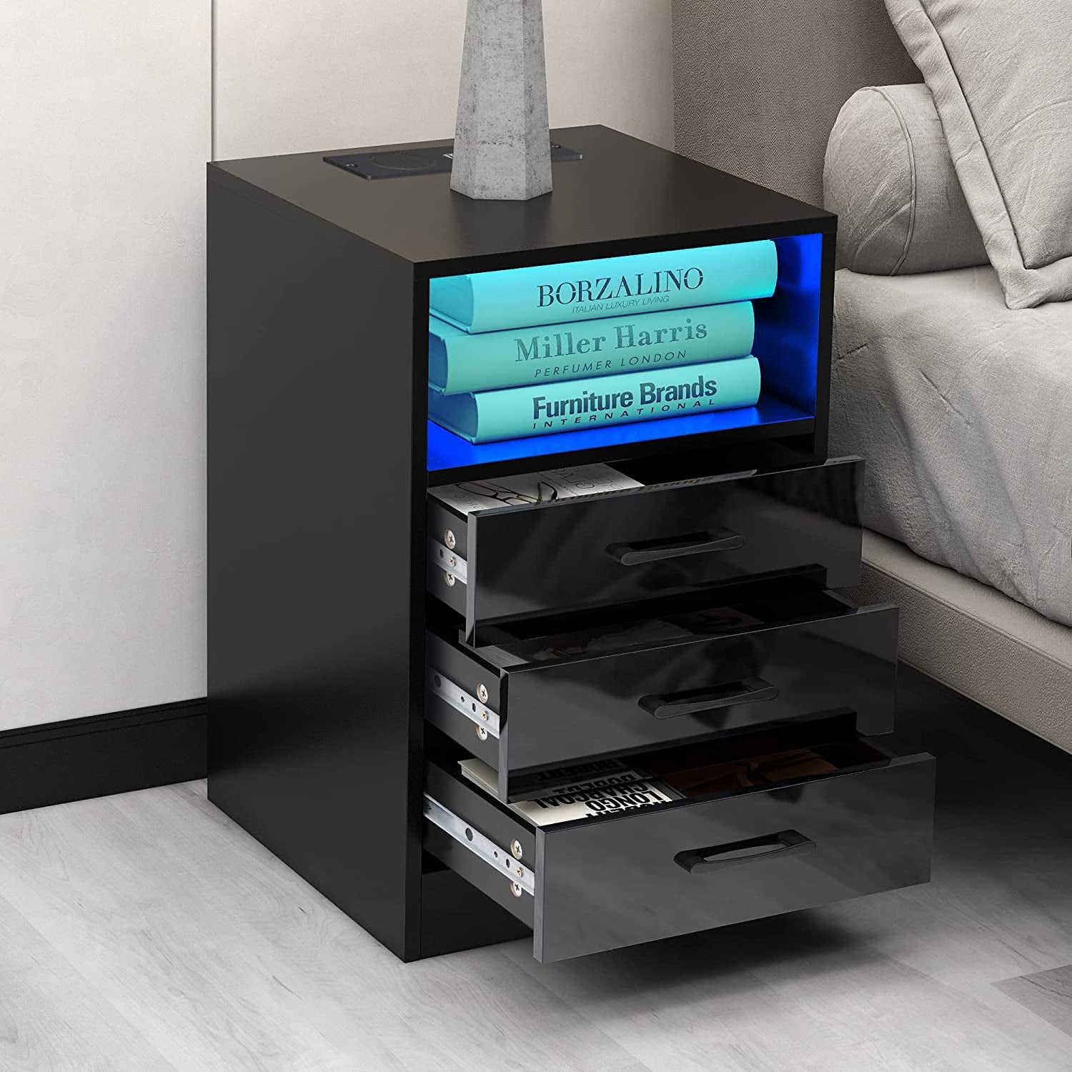 Nightstand with 3 Drawers, Cabinet and USB Charging Ports Closet & Storage - DailySale