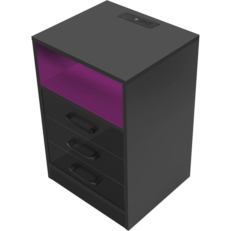 Nightstand with 3 Drawers, Cabinet and USB Charging Ports Closet & Storage - DailySale