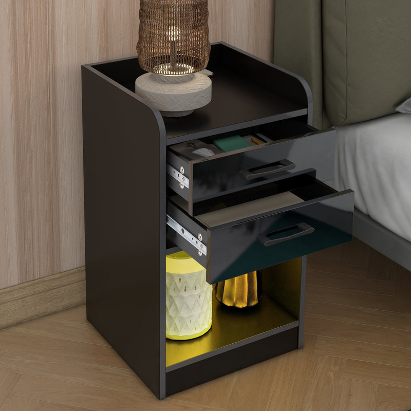 Nightstand with Charging Station and LED Lights