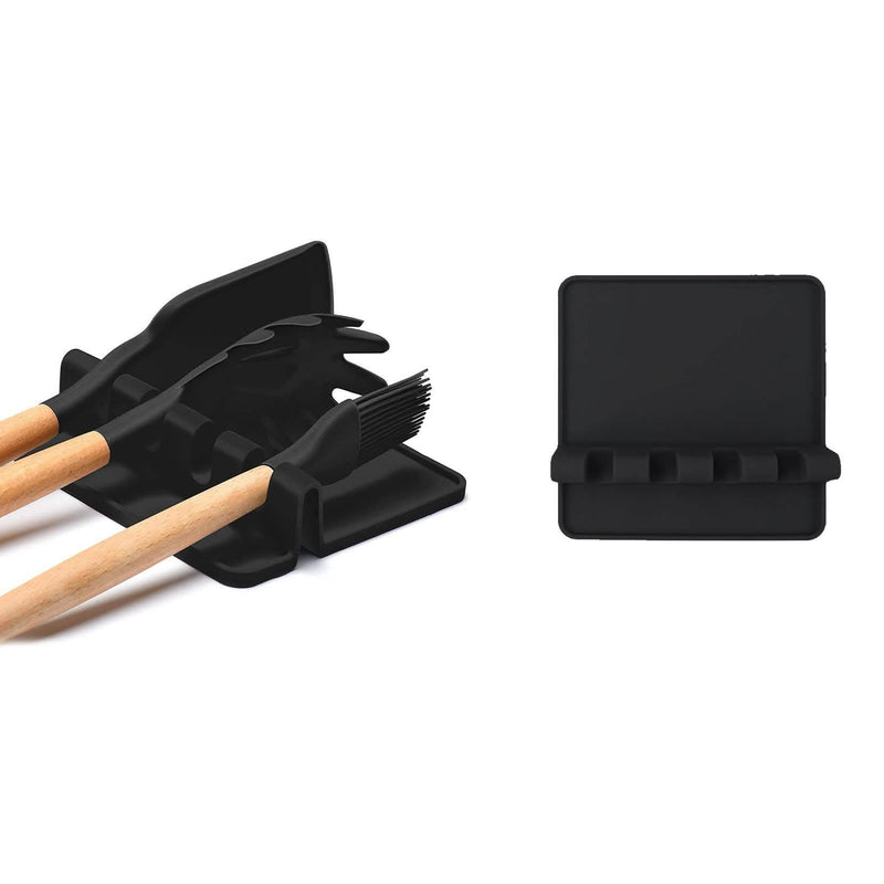 Non-Slip Heat Resistant Silicone Multiple Utensil Rest with Drip Pad Kitchen & Dining Black - DailySale