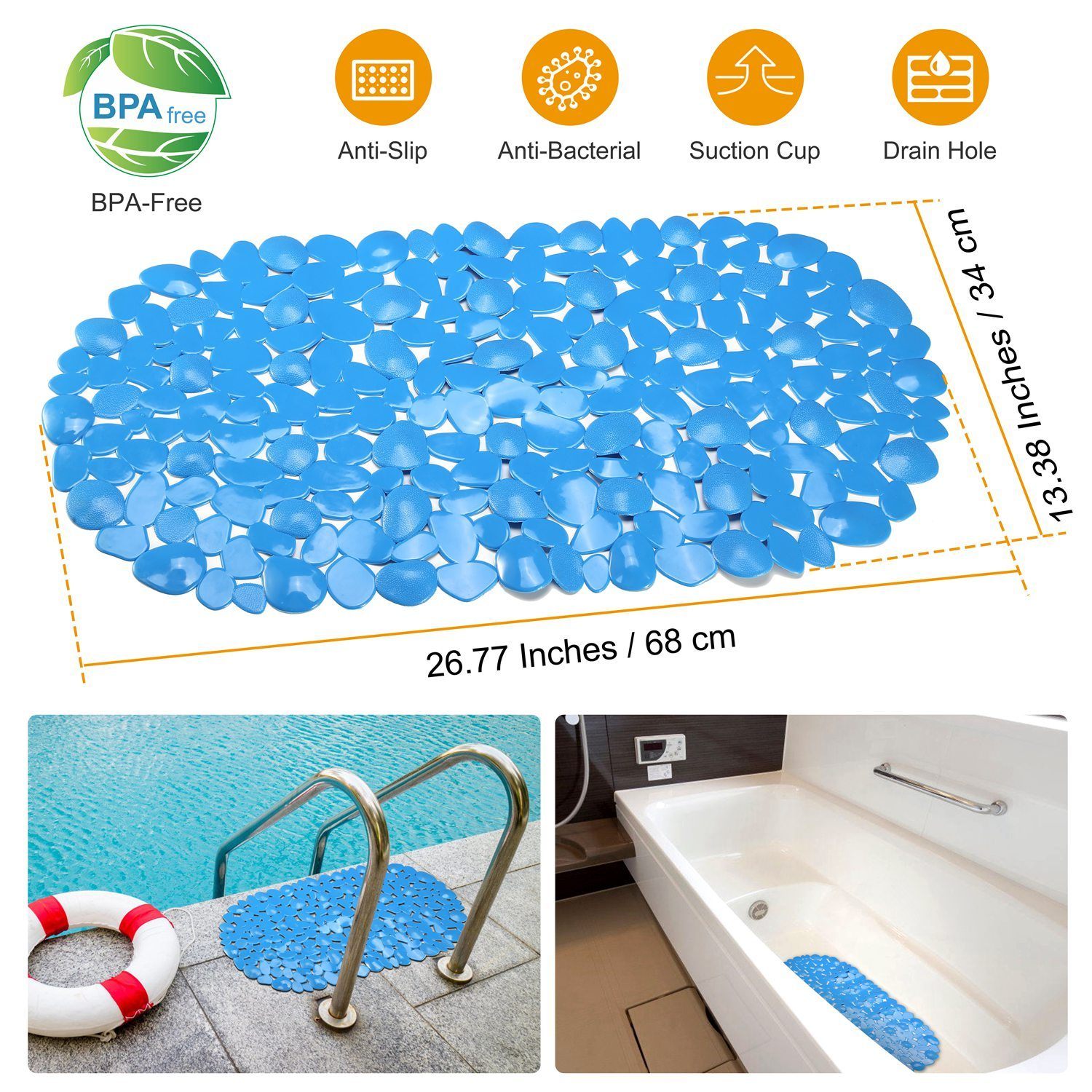 Non-Slip Massage Pebble Bath Mat Bath - DailySale