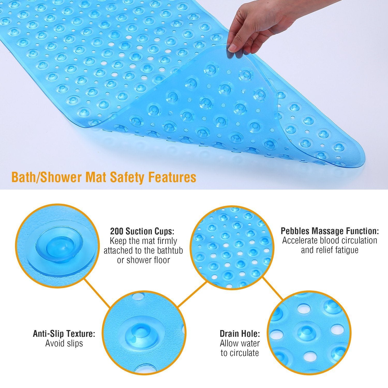 Non Slip Shower Mat Massage Anti-Bacterial with Suction Cups Bath - DailySale