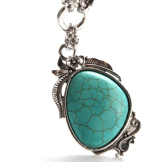 Novadab Antique Silver Tibet Turquoise Long Chain Silver Plated Necklace Necklaces - DailySale