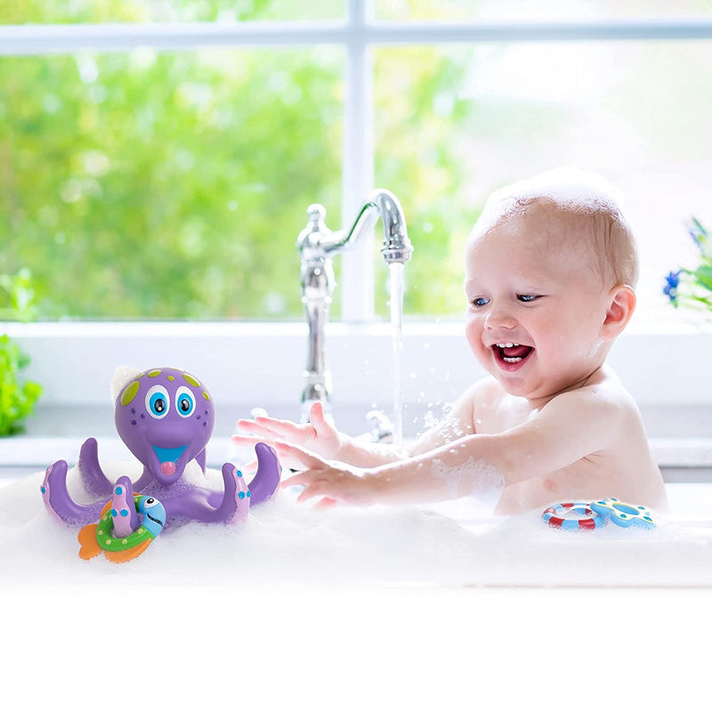 Nuby Floating Purple Octopus with 3 Hoopla Rings Interactive Bath Toy Toy Airplanes - DailySale