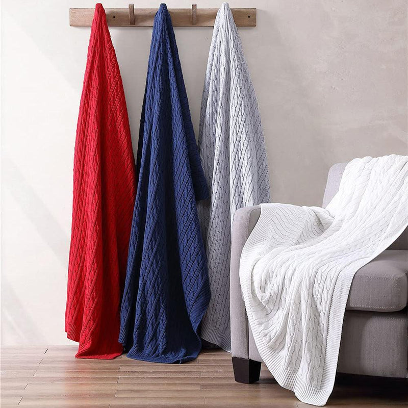 Oak 100% Cotton Cable Knit Throw Blanket Bedding - DailySale