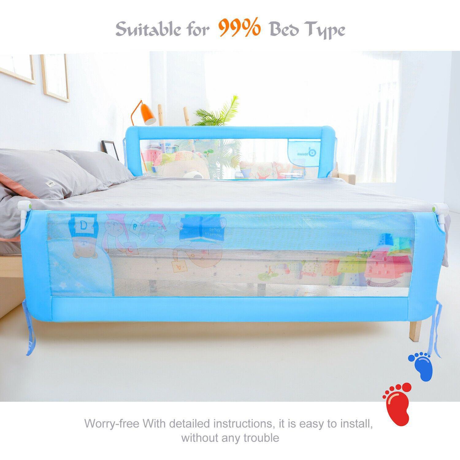 Odoland 180cm 71" Safety Bed Rail Anti Falling Guard Foldable Baby Child Toddler Baby - DailySale