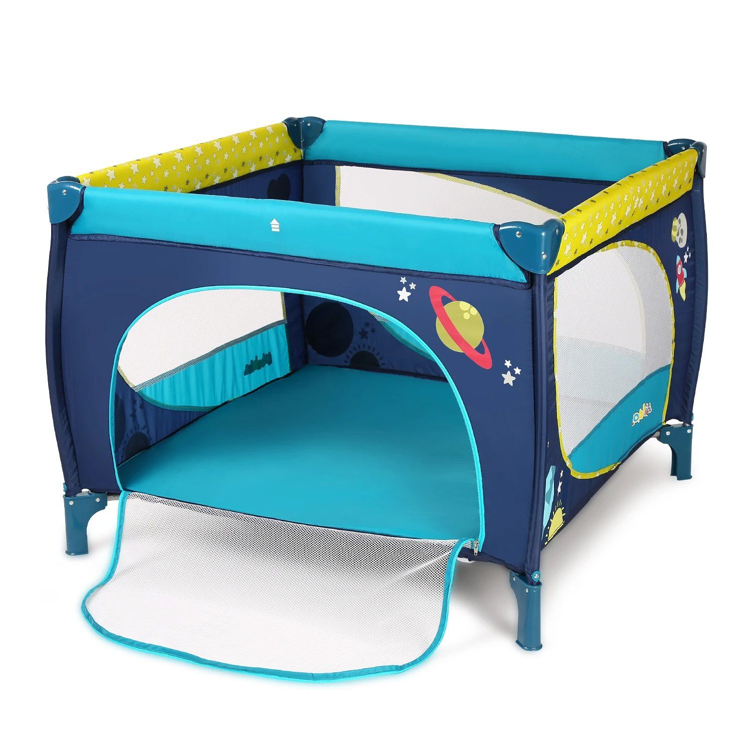 Odoland 39''x 39'' Infant Toddler Foldable Playpen Playard With Mattress Rail Fence Blue Baby - DailySale