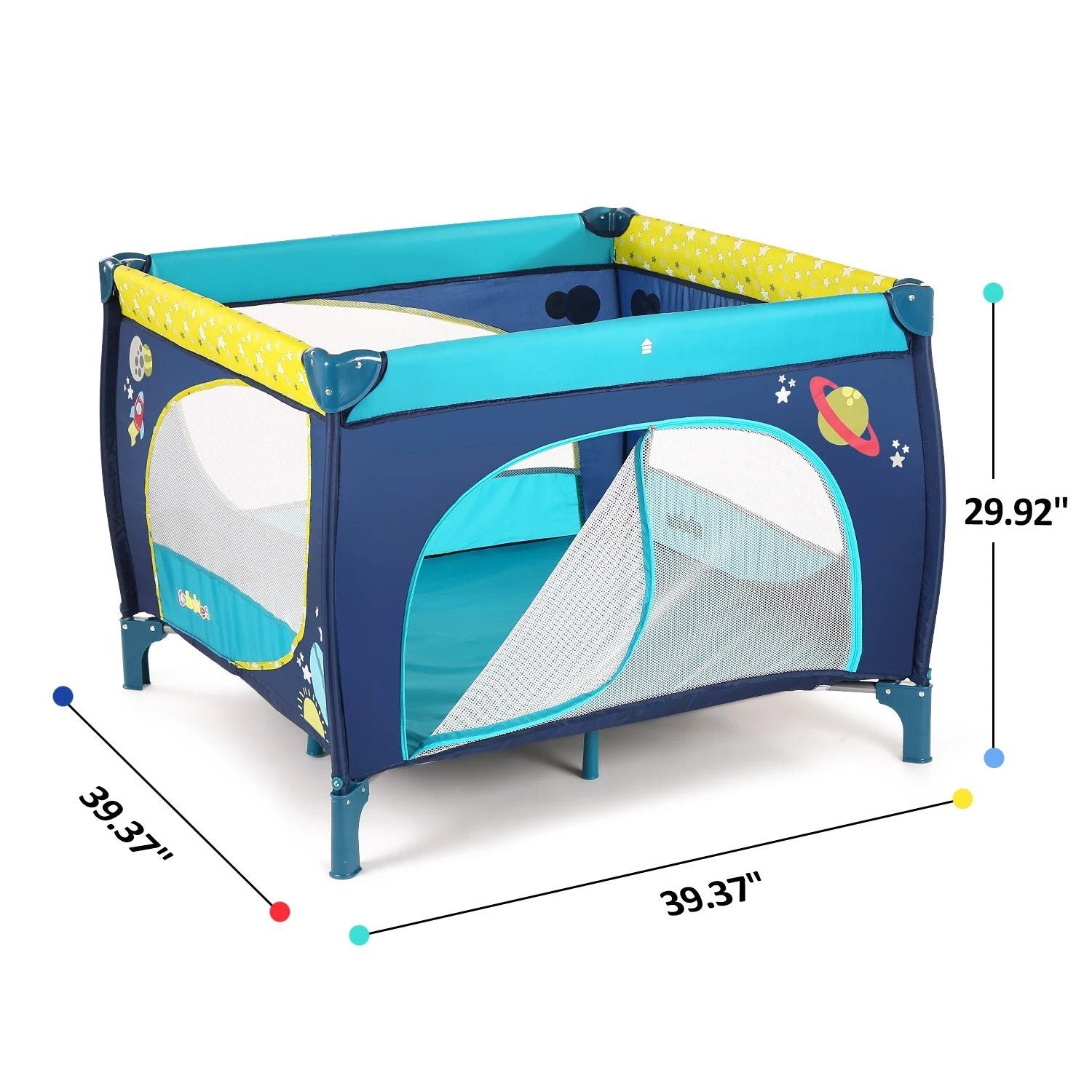 Odoland 39''x 39'' Infant Toddler Foldable Playpen Playard With Mattress Rail Fence Blue Baby - DailySale