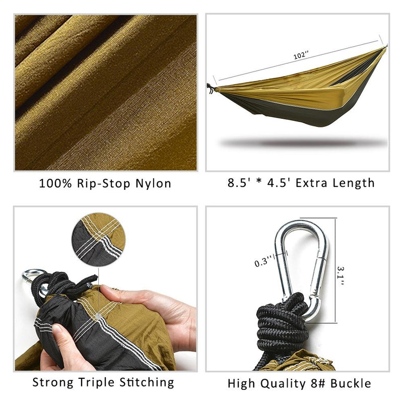 Odoland Lightweight Portable Nylon Camping Hammock and Steel Carabiners Sports & Outdoors - DailySale