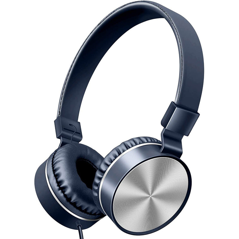 On-Ear Headphones with Built-in Mic, Portable Audio Headset with Adjustable Headband Headphones & Audio Navy - DailySale