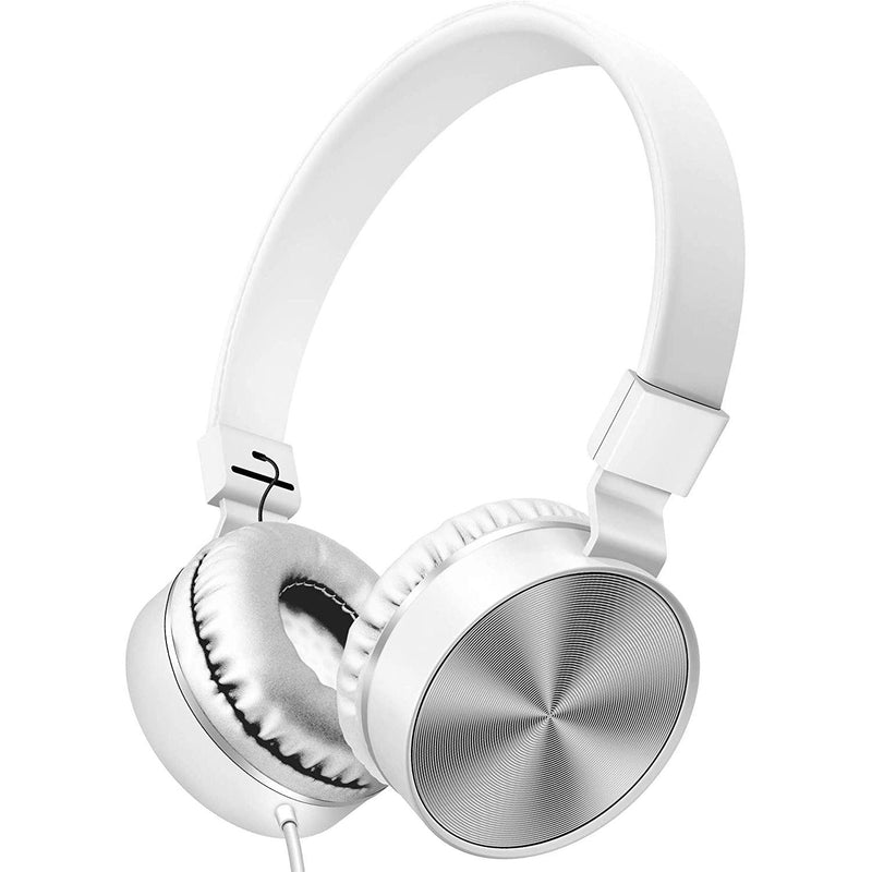 On-Ear Headphones with Built-in Mic, Portable Audio Headset with Adjustable Headband Headphones & Audio White - DailySale