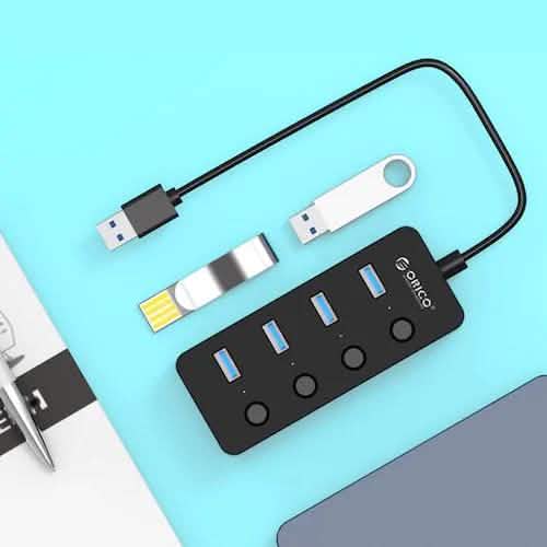ORICO Splitter 4-Port USB 3.0 Faceup Design Hub Computer Accessories - DailySale