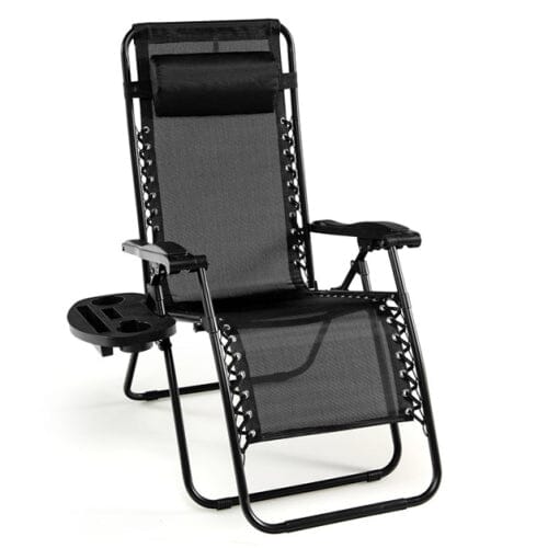 Outdoor Folding Zero Gravity Reclining Lounge Chair Garden & Patio Black - DailySale