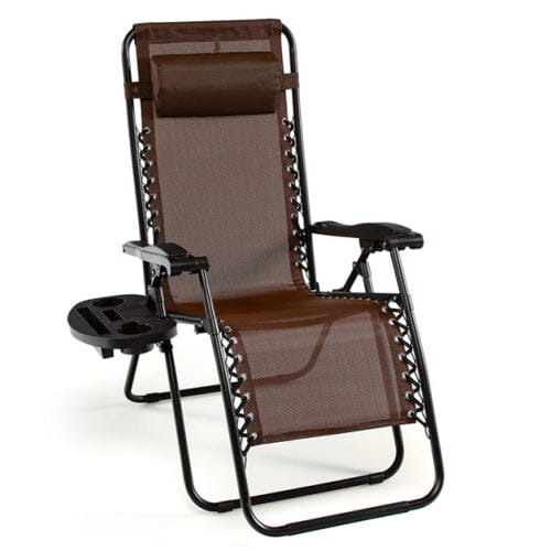 Outdoor Folding Zero Gravity Reclining Lounge Chair Garden & Patio Brown - DailySale