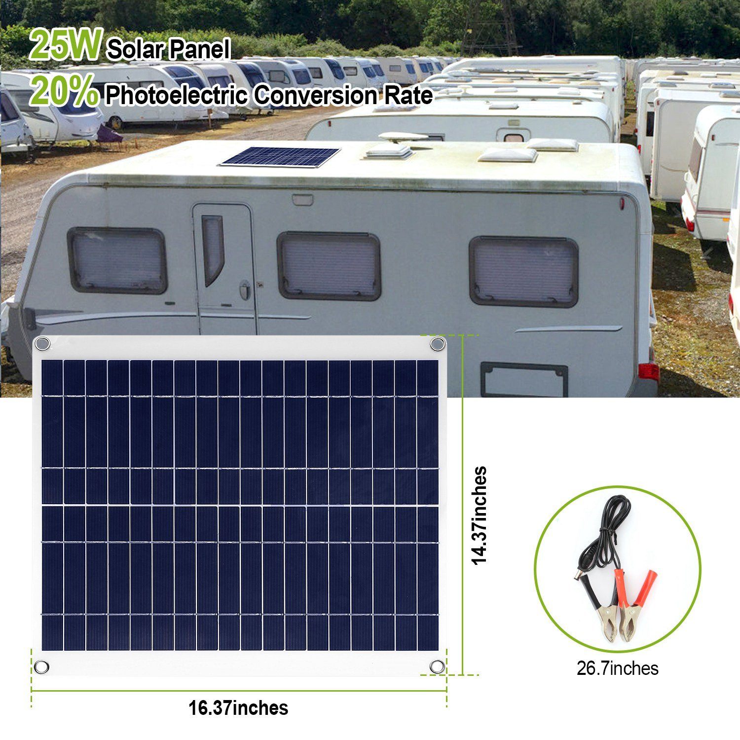 Outdoor Solar Panel 12V 25W Car Battery Charger Automotive - DailySale