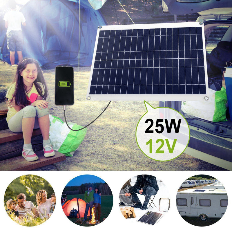 Outdoor Solar Panel 12V 25W Car Battery Charger Automotive - DailySale