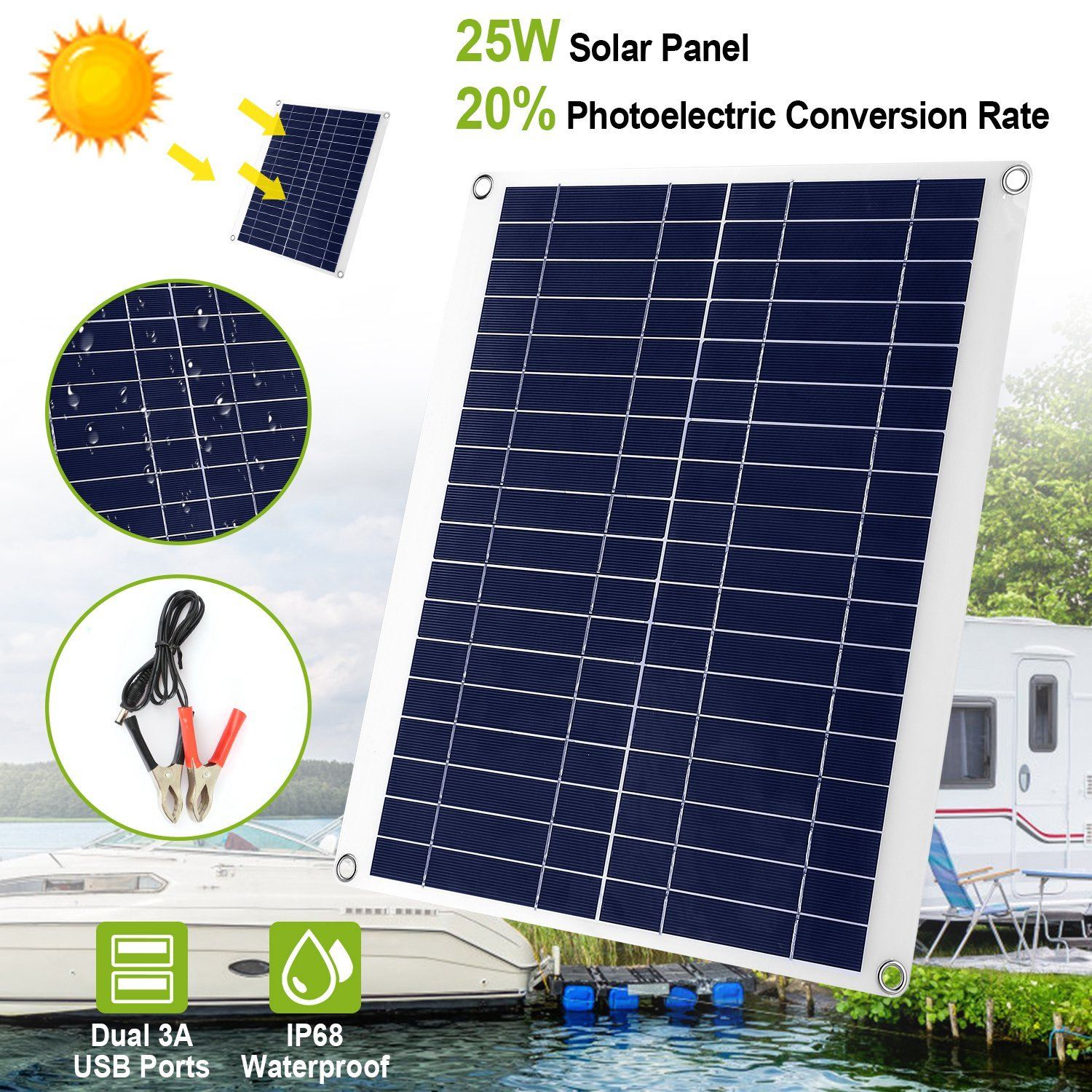 Outdoor Solar Panel 12V 25W Car Battery Charger Automotive - DailySale