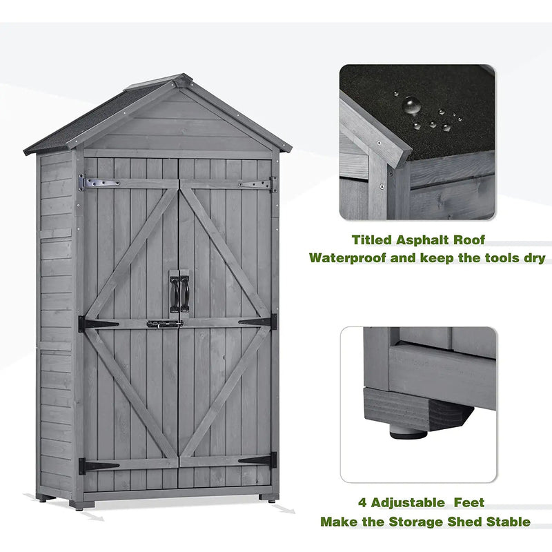 Outdoor Wood Tilt Storage Shed Tool Organizer with Waterproof Asphalt Roof