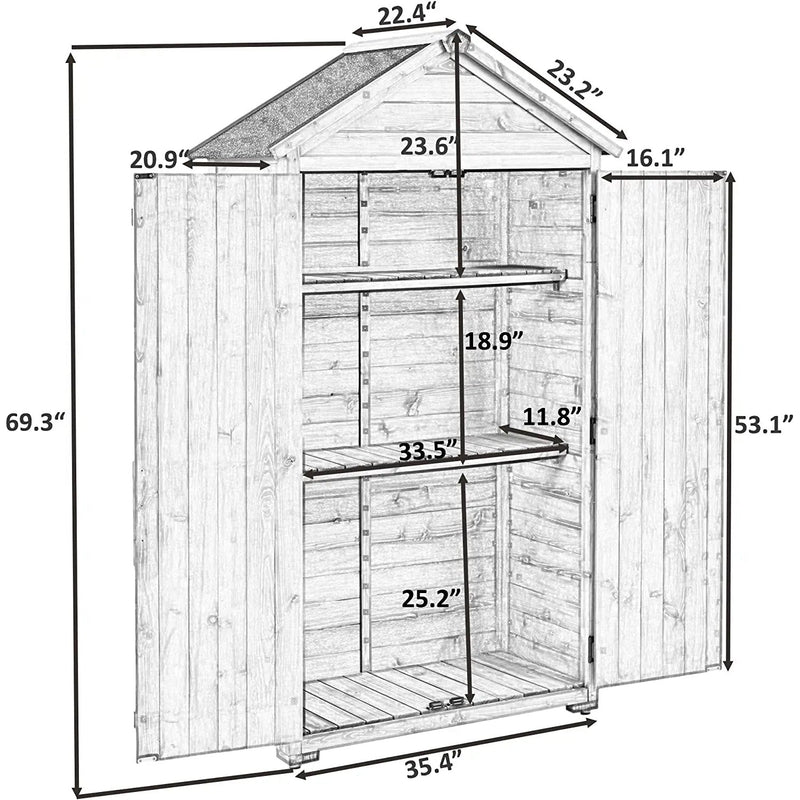 Outdoor Wood Tilt Storage Shed Tool Organizer with Waterproof Asphalt Roof