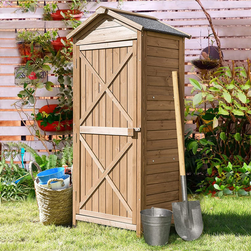 Outdoor Wooden Storage Sheds Fir Wood Lockers with Workstation Garden & Patio Brown - DailySale