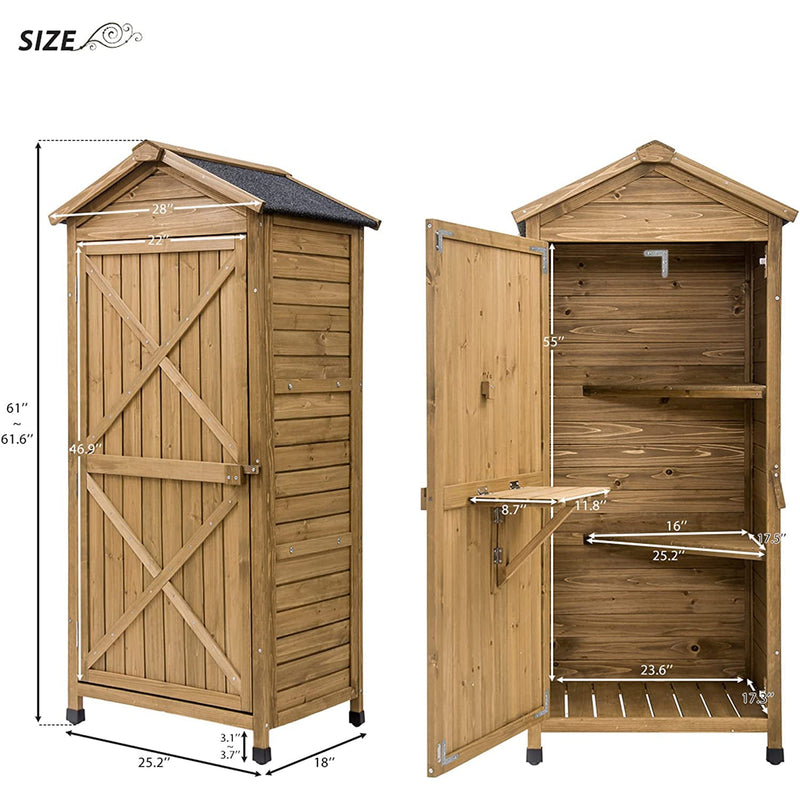 Outdoor Wooden Storage Sheds Fir Wood Lockers with Workstation Garden & Patio - DailySale