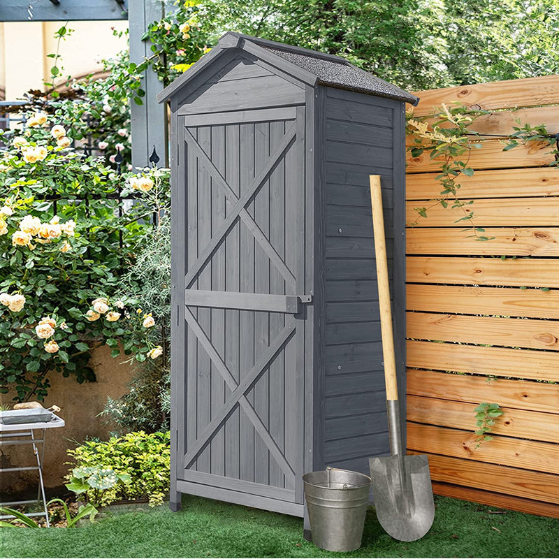 Outdoor Wooden Storage Sheds Fir Wood Lockers with Workstation Garden & Patio Gray - DailySale