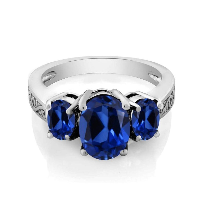 Oval Cut Tri Stone Blue Topaz Ring - Assorted Sizes Jewelry - DailySale