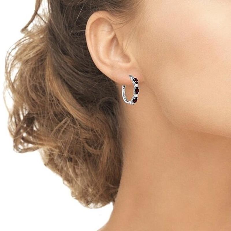 Oval Ruby And CZ Hoop Earrings Jewelry - DailySale