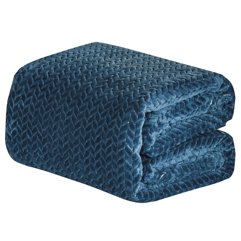Oversized Chevron Braided Throw Blanket Linen & Bedding Blue - DailySale