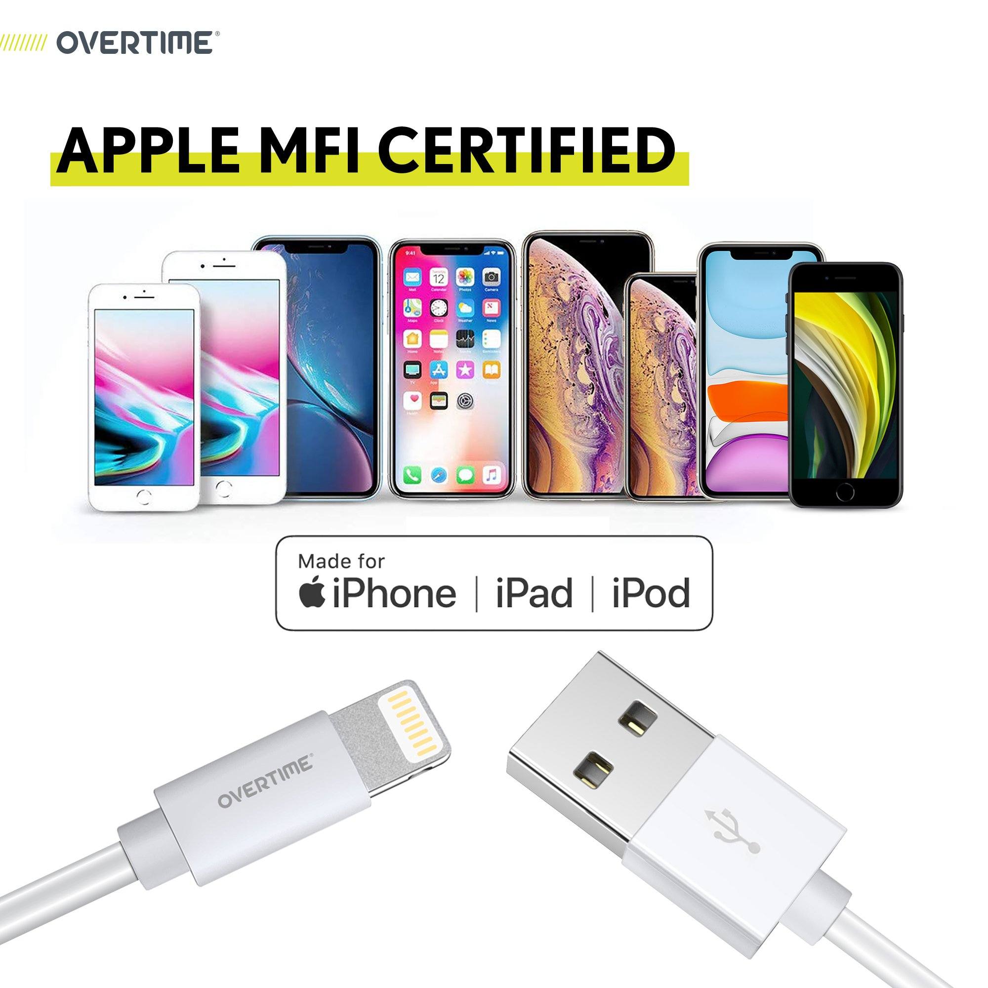 Overtime Apple MFi Certified Lightning Cable 10ft with Dual USB Wall Charger Adapter Mobile Accessories - DailySale