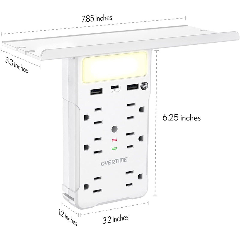 Overtime USB Socket Shelf Night Light - Multi Plug Outlet Extender with Surge Protector Household Batteries & Electrical - DailySale