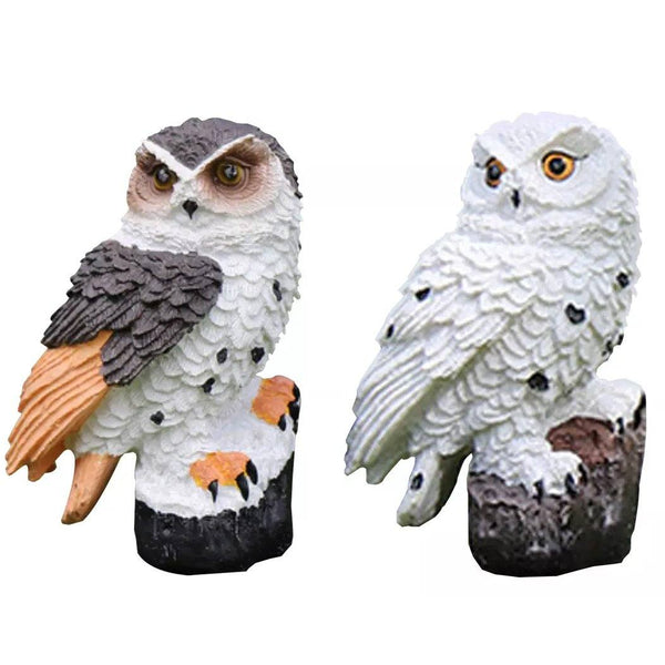 White and brown Owl Solar LED Lights with Decorative Stake placed next to each other, available at Dailysale