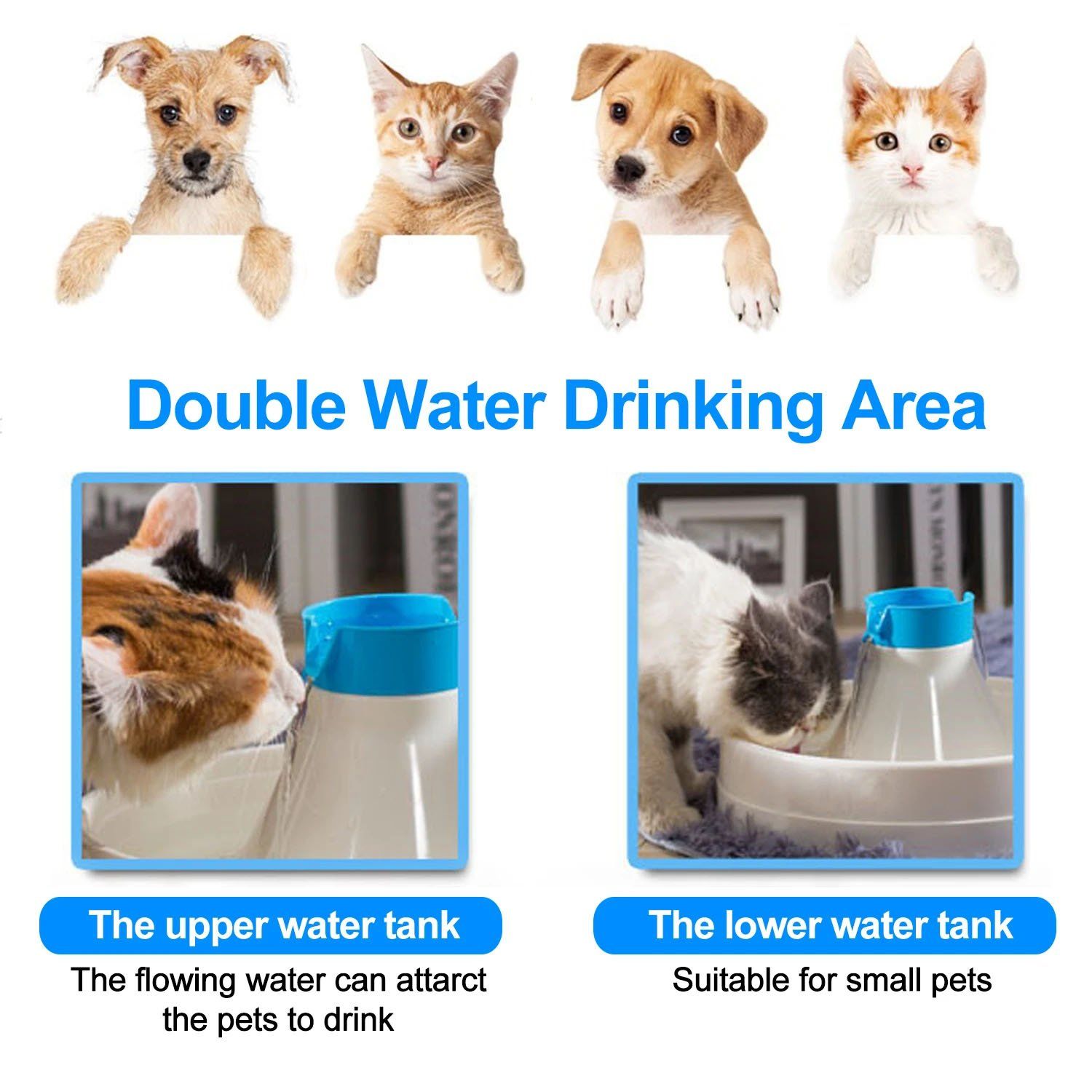 Ownpets® Pets Drinking Fountain Active Oxygen Cycle Two Drinking Area 3L Pet Supplies - DailySale