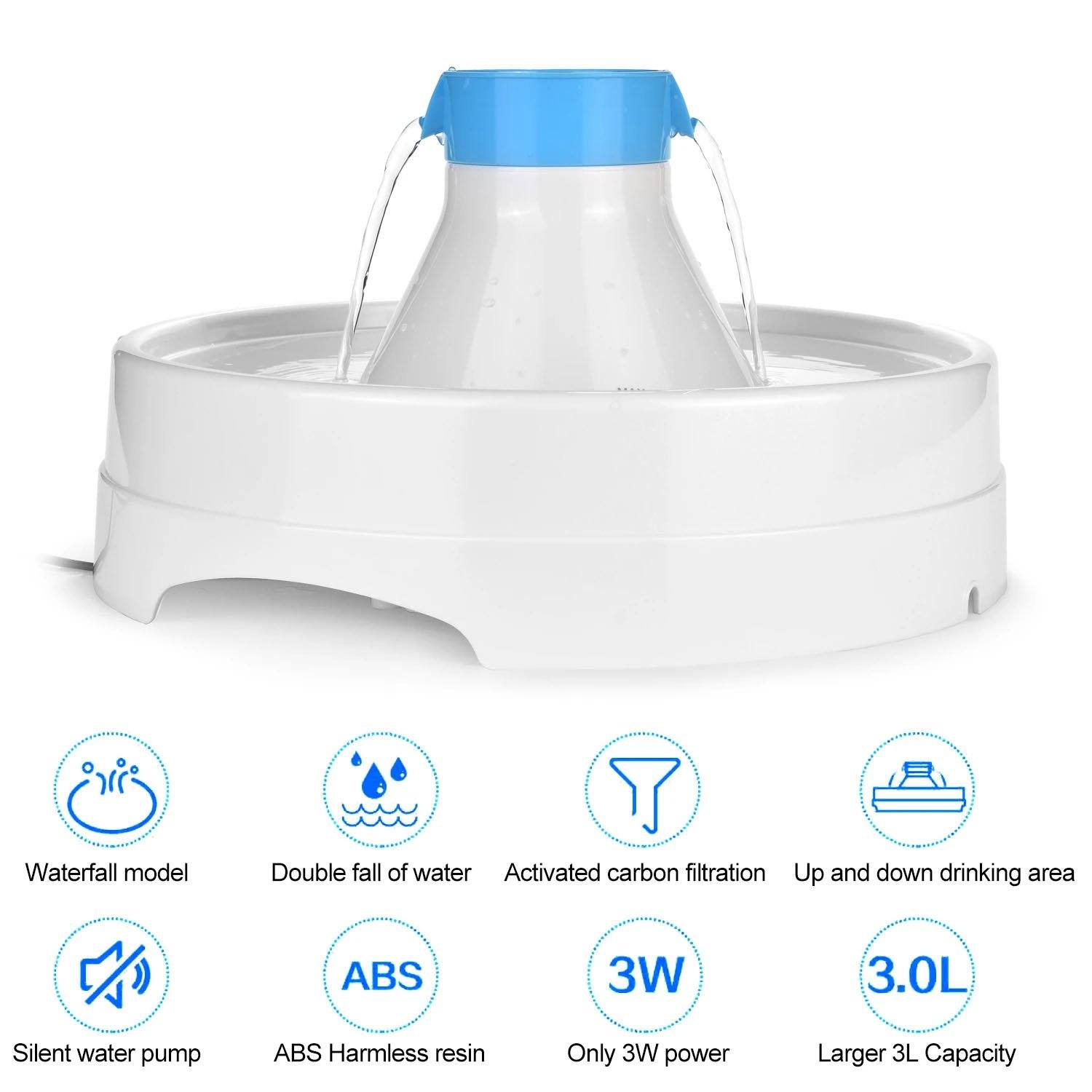 Ownpets® Pets Drinking Fountain Active Oxygen Cycle Two Drinking Area 3L Pet Supplies - DailySale