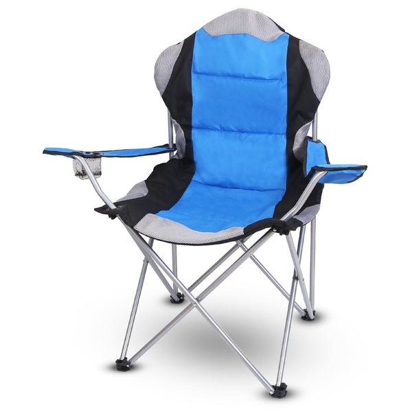 Padded Seat Arm Back Foldable Camping Chair Heavy Duty Steel Lawn Sports & Outdoors Blue - DailySale