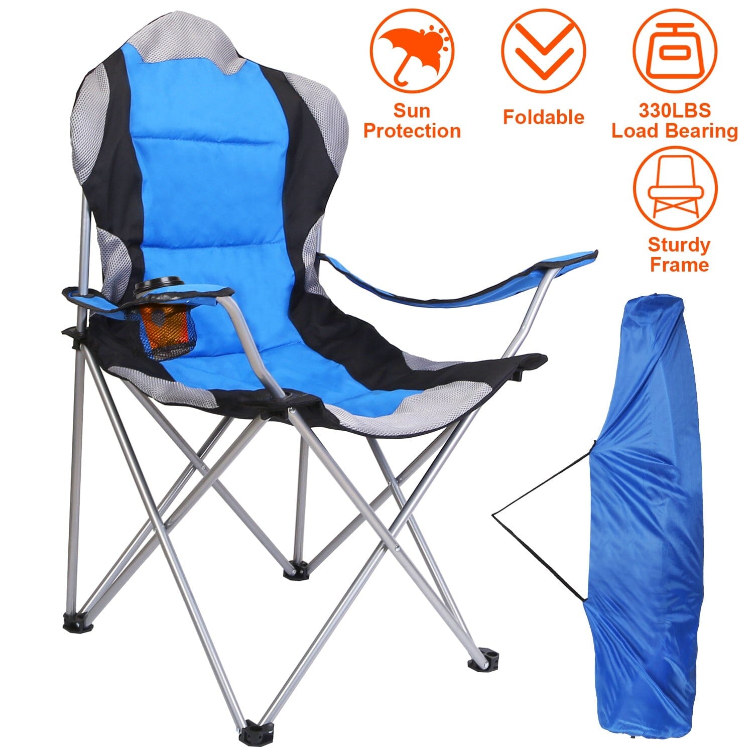 Padded Seat Arm Back Foldable Camping Chair Heavy Duty Steel Lawn Sports & Outdoors - DailySale