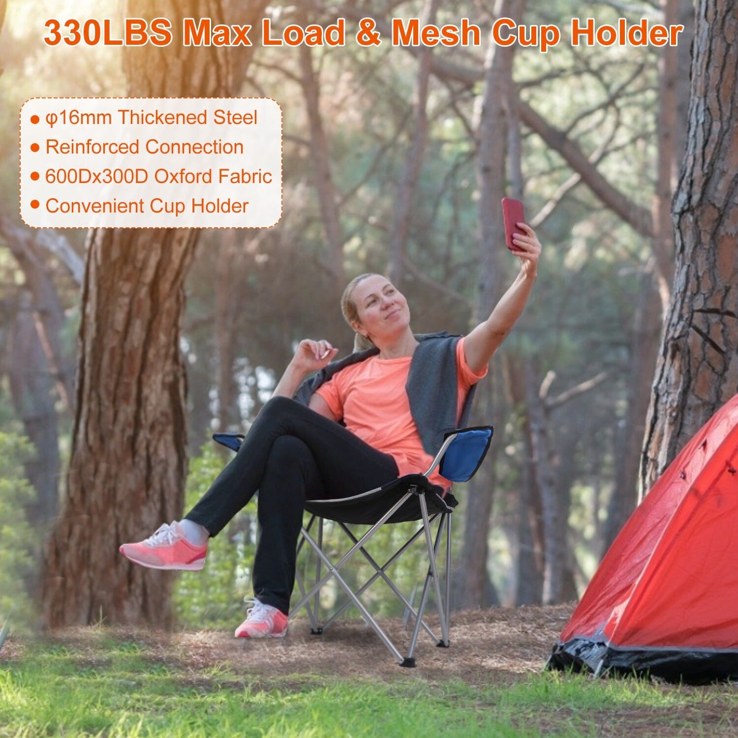 Padded Seat Arm Back Foldable Camping Chair Heavy Duty Steel Lawn Sports & Outdoors - DailySale