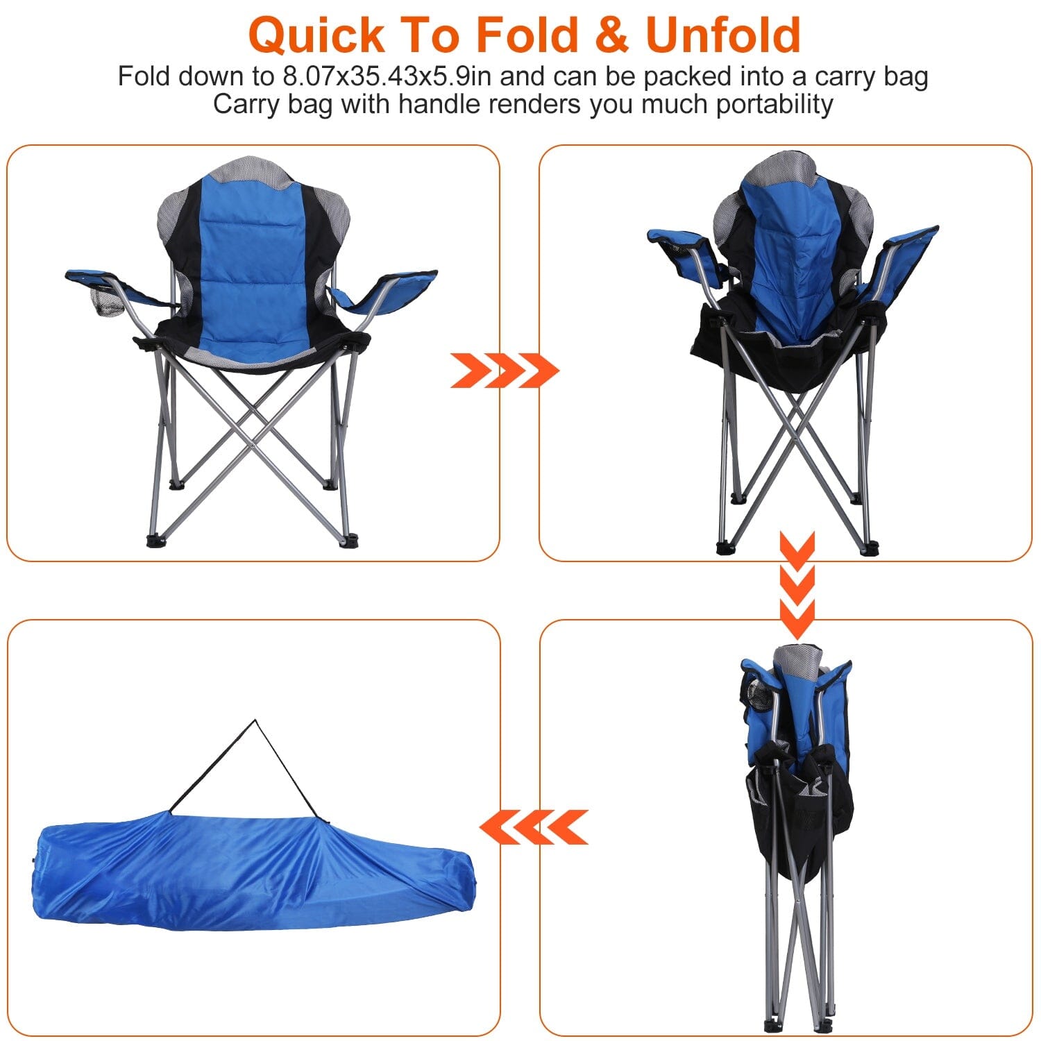 Padded Seat Arm Back Foldable Camping Chair Heavy Duty Steel Lawn Sports & Outdoors - DailySale