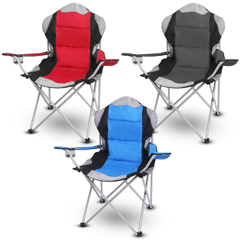 Padded Seat Arm Back Foldable Camping Chair Heavy Duty Steel Lawn Sports & Outdoors - DailySale