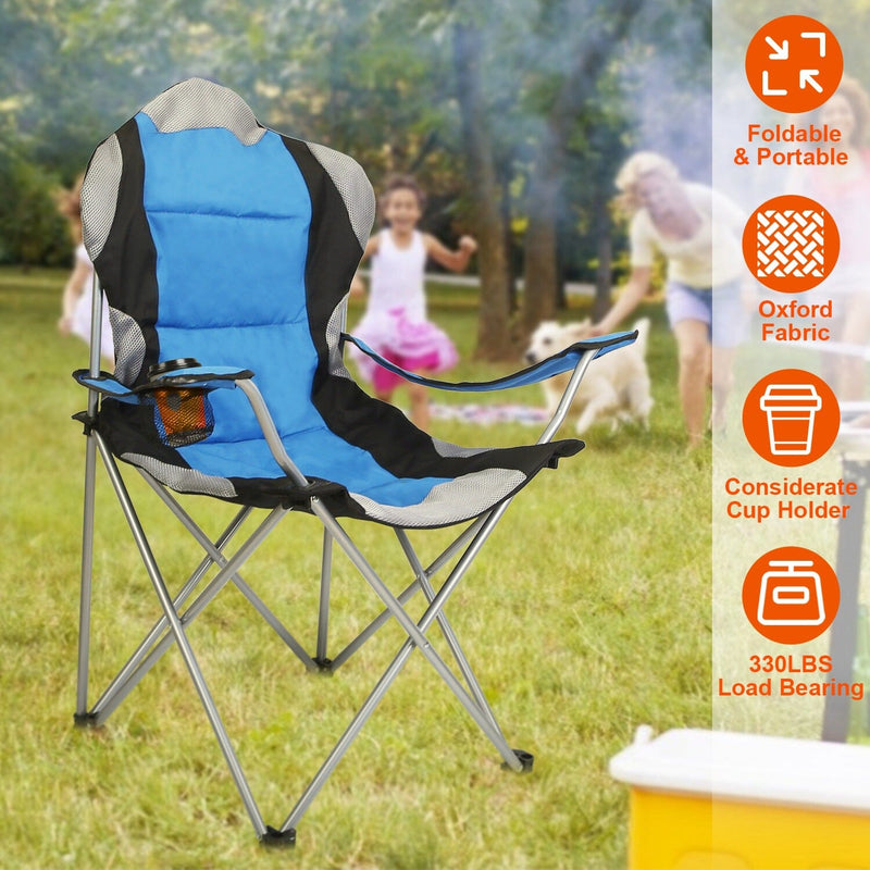 Padded Seat Arm Back Foldable Camping Chair Heavy Duty Steel Lawn Sports & Outdoors - DailySale