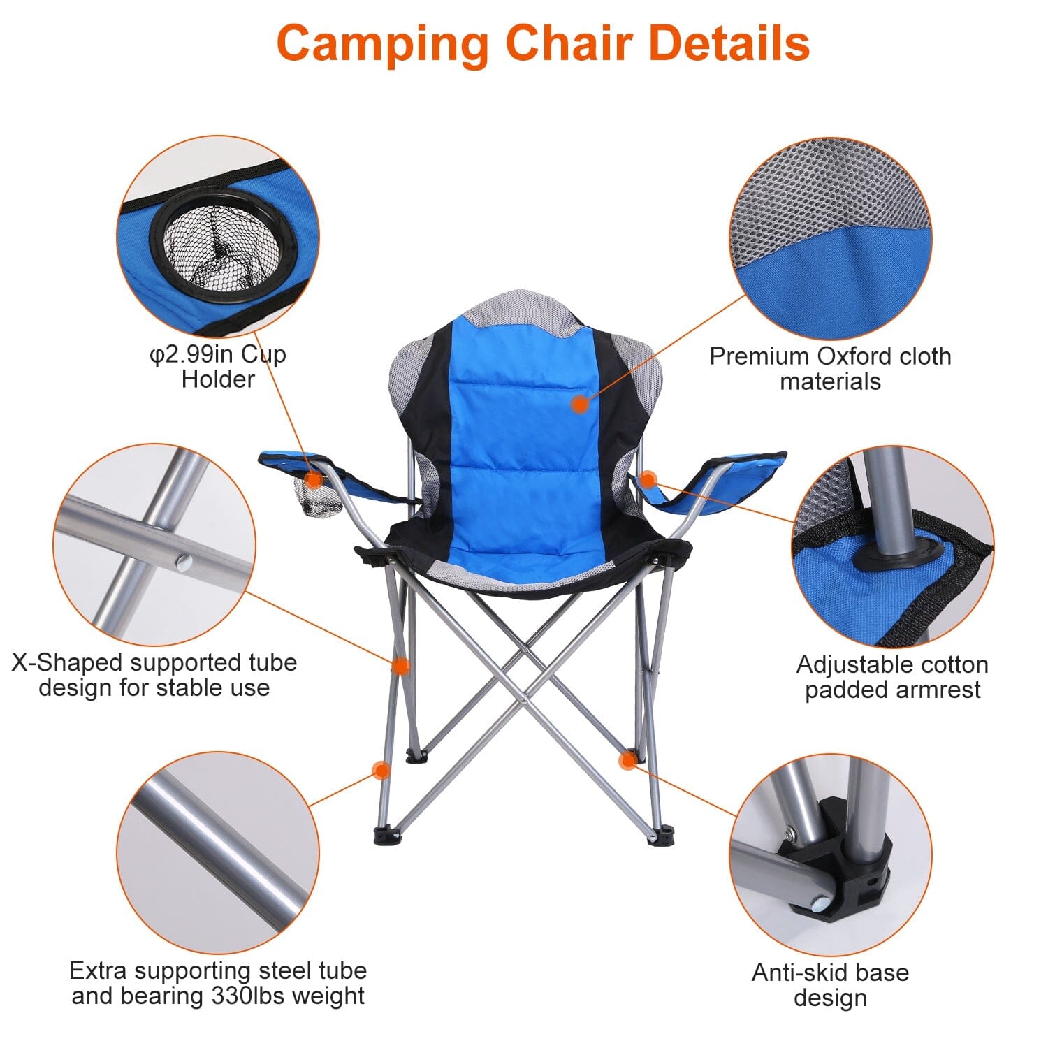 Padded Seat Arm Back Foldable Camping Chair Heavy Duty Steel Lawn Sports & Outdoors - DailySale