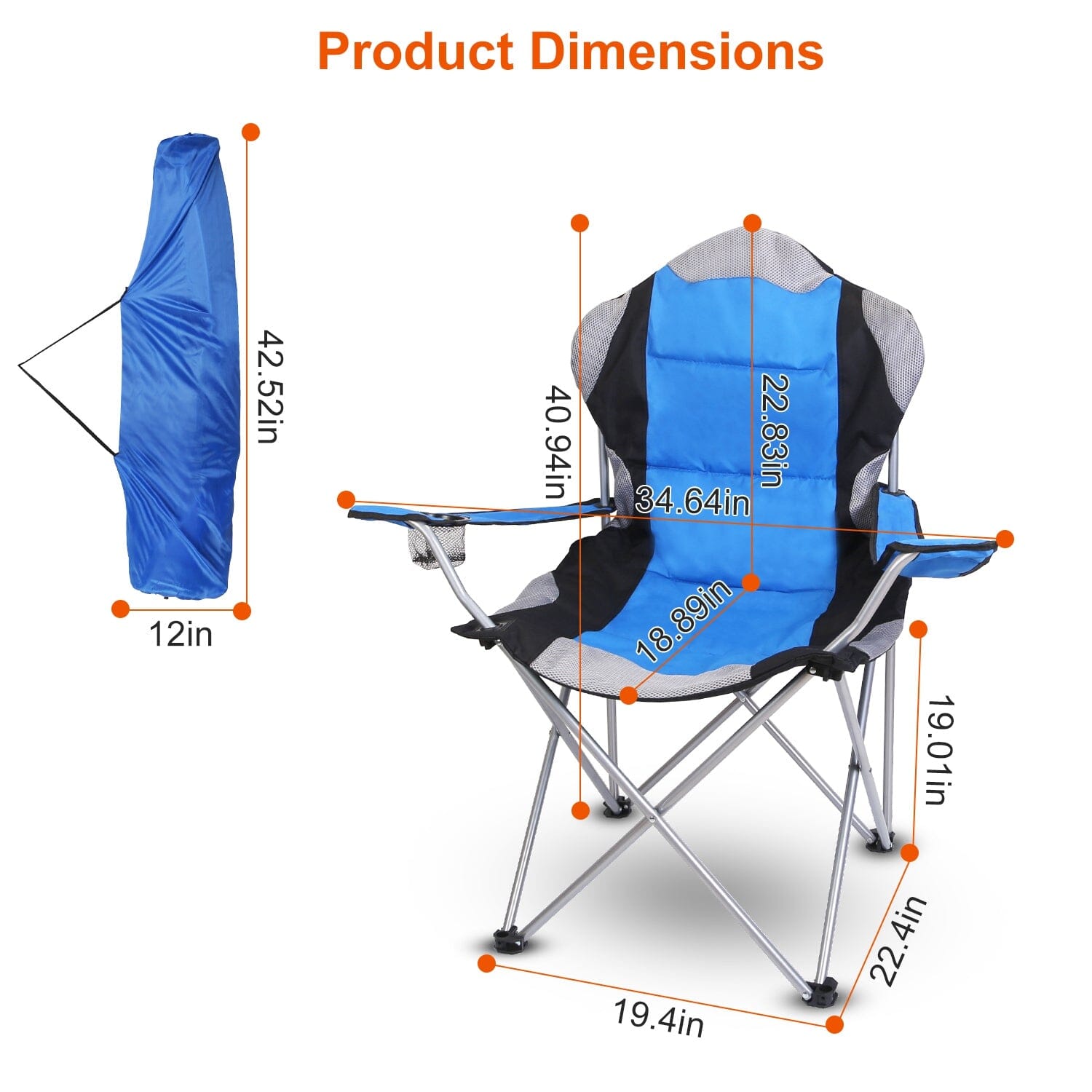 Padded Seat Arm Back Foldable Camping Chair Heavy Duty Steel Lawn Sports & Outdoors - DailySale