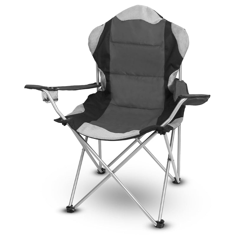 Padded Seat Arm Back Foldable Camping Chair Heavy Duty Steel Lawn Sports & Outdoors Gray - DailySale